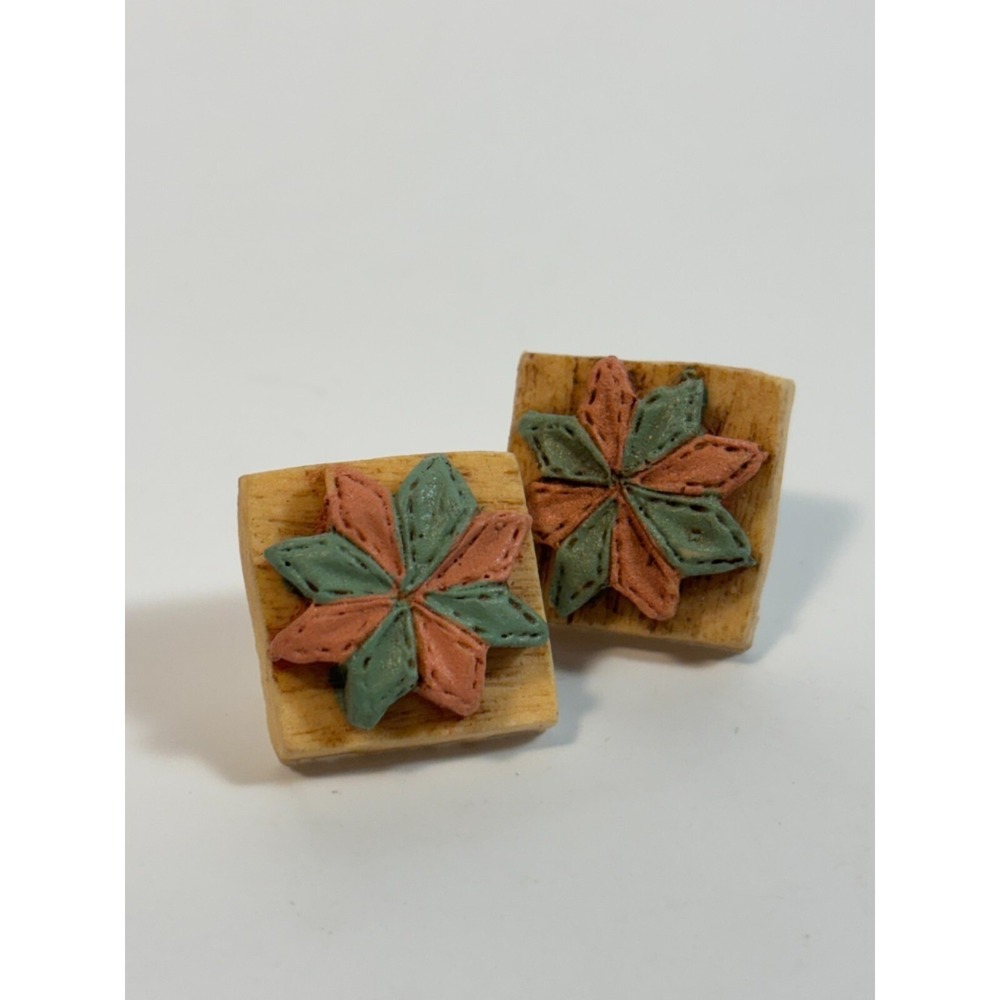 Cute Vintage Quilt Block in Resin Novelty Earrings Stocking Stuffer - Picture 5 of 7
